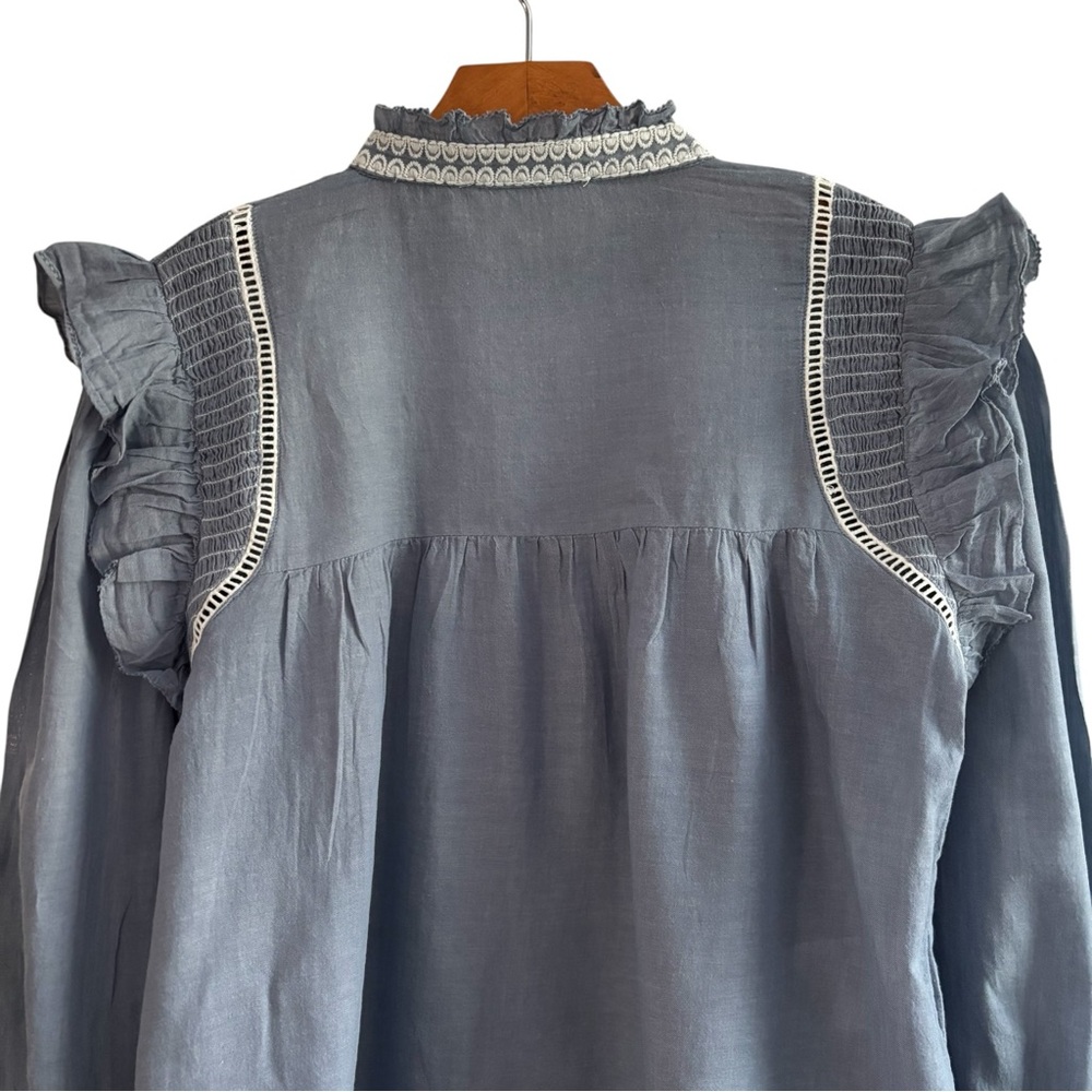 Mango Light Blue Ruffled Lace-Trim Blouse - Picture 7 of 11